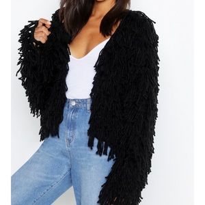 NEW BOOHOO black shaggy chunky cardigan